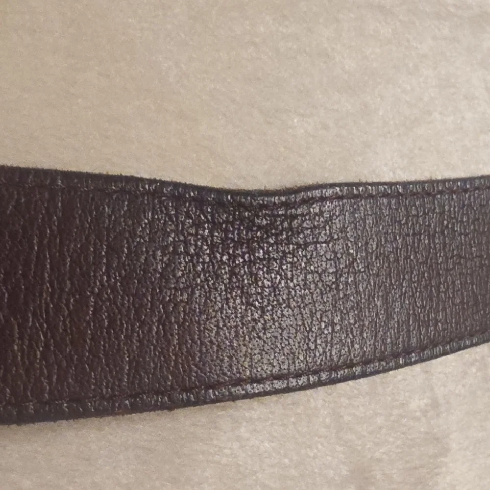 Linea Pelle Dark Brown Leather Belt with Brass-Tone Embossed Buckle